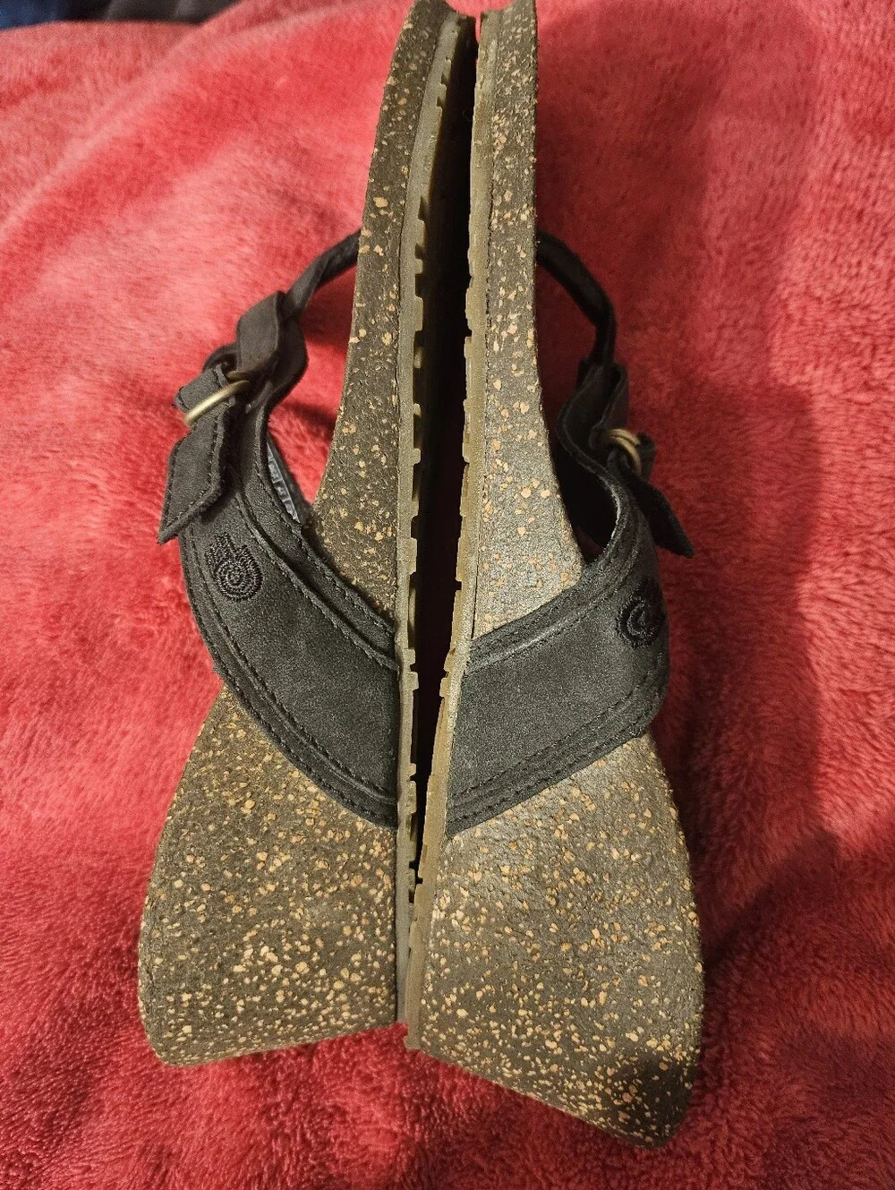 Teva Black Cork-Trim Thong Sandals Ventura Womens Size 6 Wedge Thong